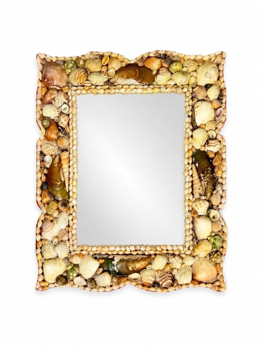 Wall Mirror Shell Encrusted Handmade Velvet Back Coastal Nancy Myers Home Decor